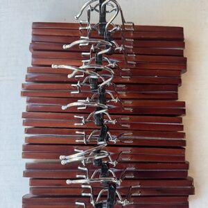 Wooden Clamp Hangers Pants Trousers Skirt 10" Natural Wood & Metal Swivel LOT 12